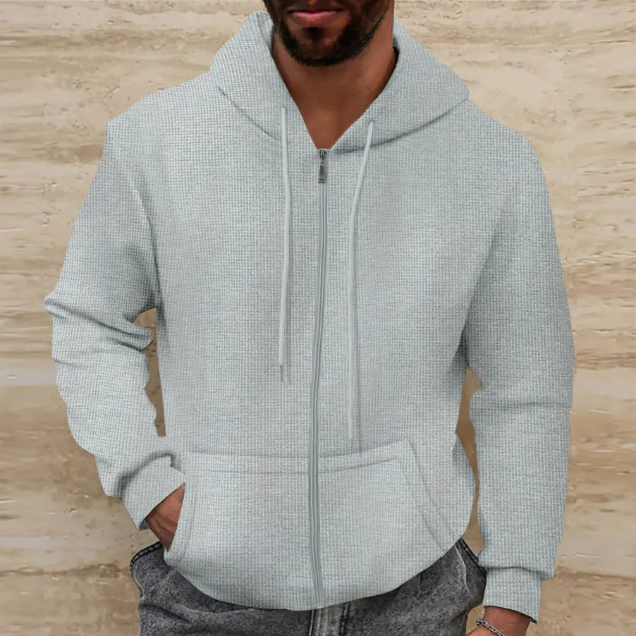 Men’s Hoodie – Regular Fit – Waffle Texture – Full Zip – Casual Style Sutton James