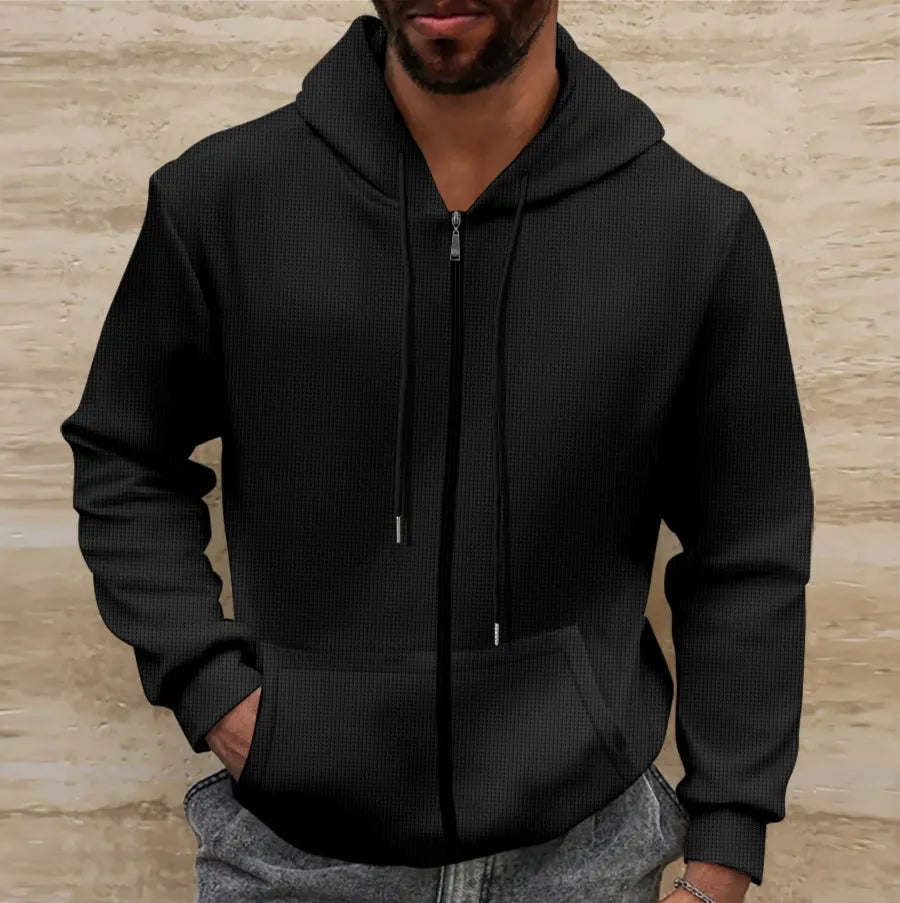 Men’s Hoodie – Regular Fit – Waffle Texture – Full Zip – Casual Style Sutton James