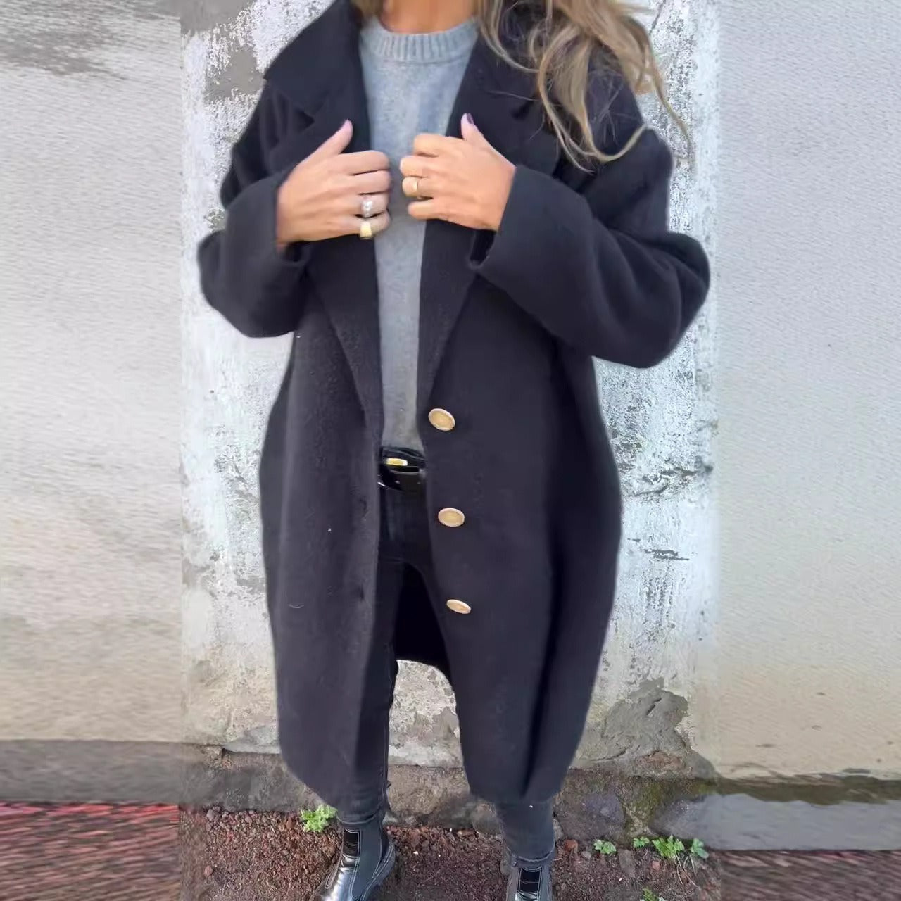 Women’s Wool Coat – Oversized Fit – Button Front - Lapel Collar – Mid Length Sutton James