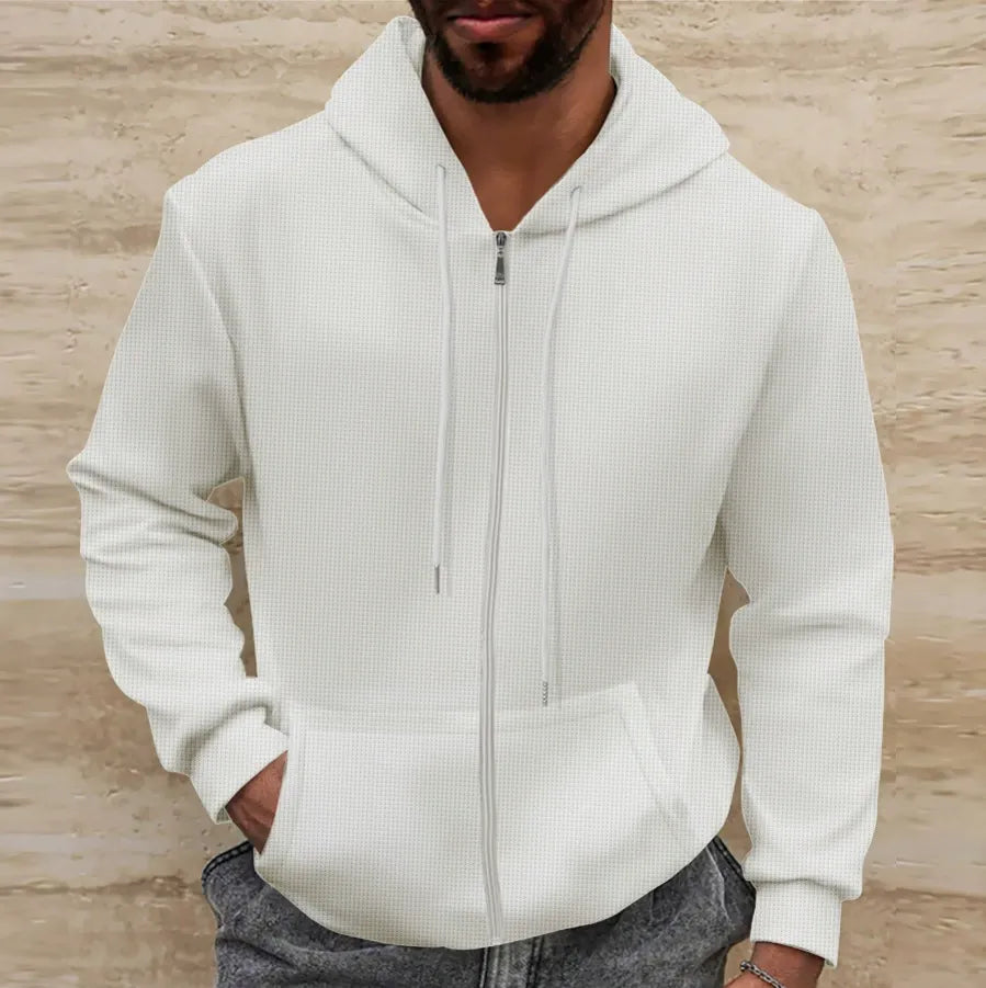 Men’s Hoodie – Regular Fit – Waffle Texture – Full Zip – Casual Style Sutton James