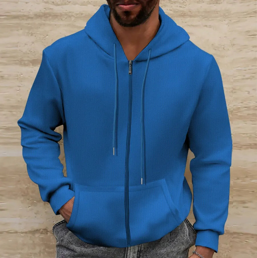 Men’s Hoodie – Regular Fit – Waffle Texture – Full Zip – Casual Style Sutton James