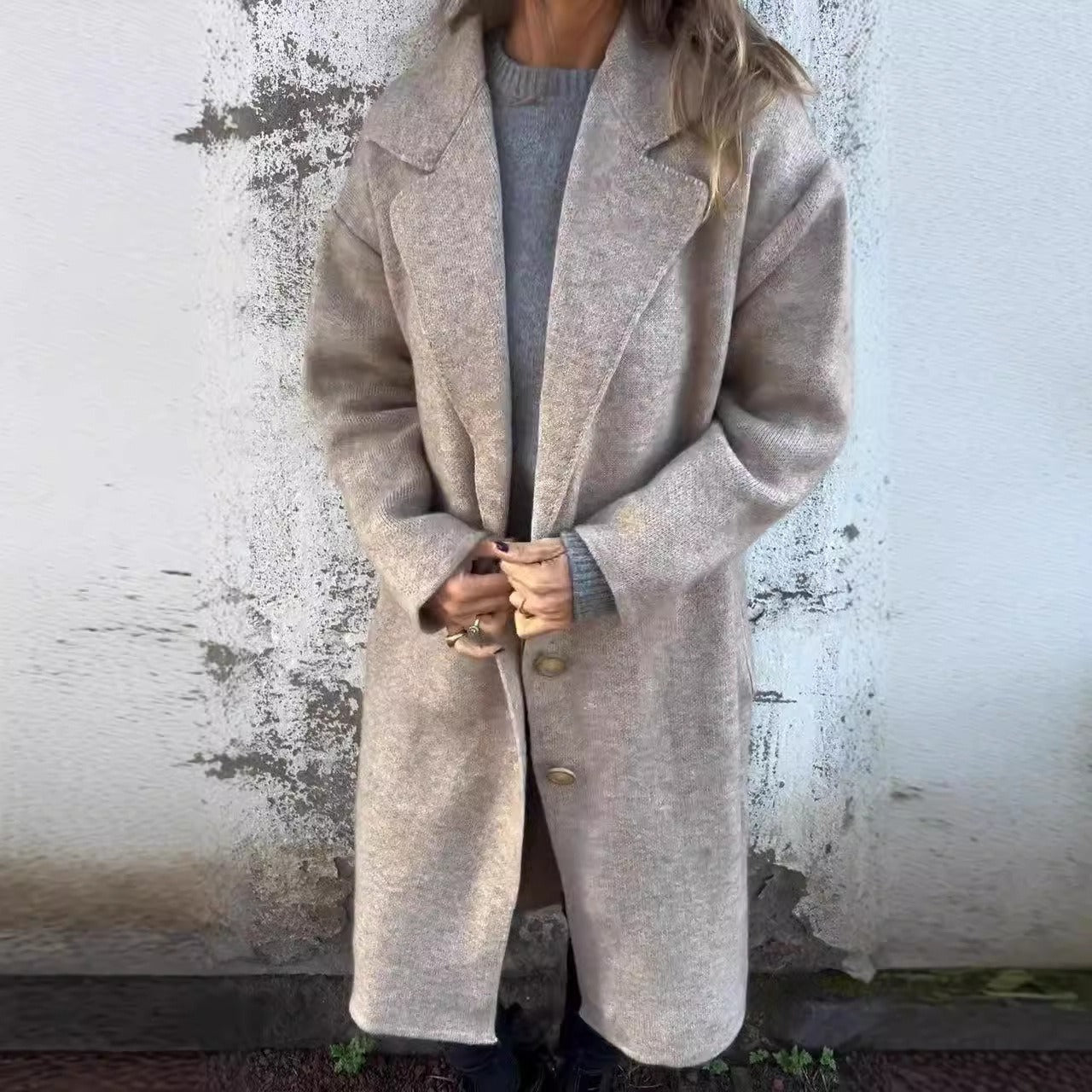 Women’s Wool Coat – Oversized Fit – Button Front - Lapel Collar – Mid Length Sutton James