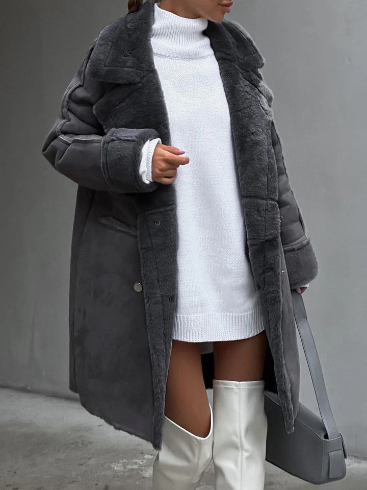 Women’s Coat – Faux Shearling – Oversized Fit – Double-Breasted – Knee Length Sutton James