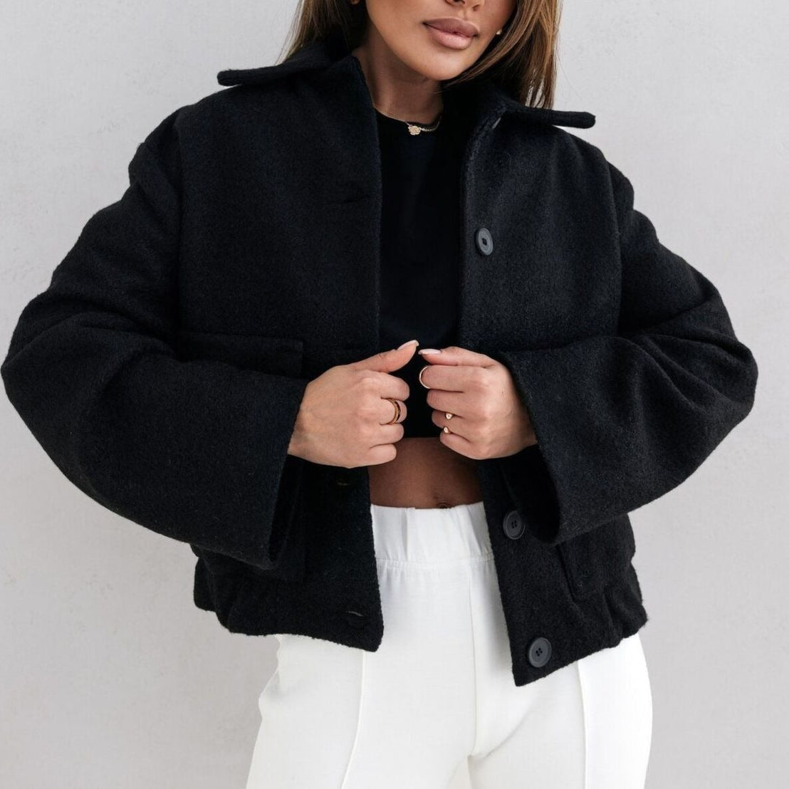 Women’s Wool Blazer - Oversized Fit – Single Breasted – Lapel Collar – Front Pockets Sutton James