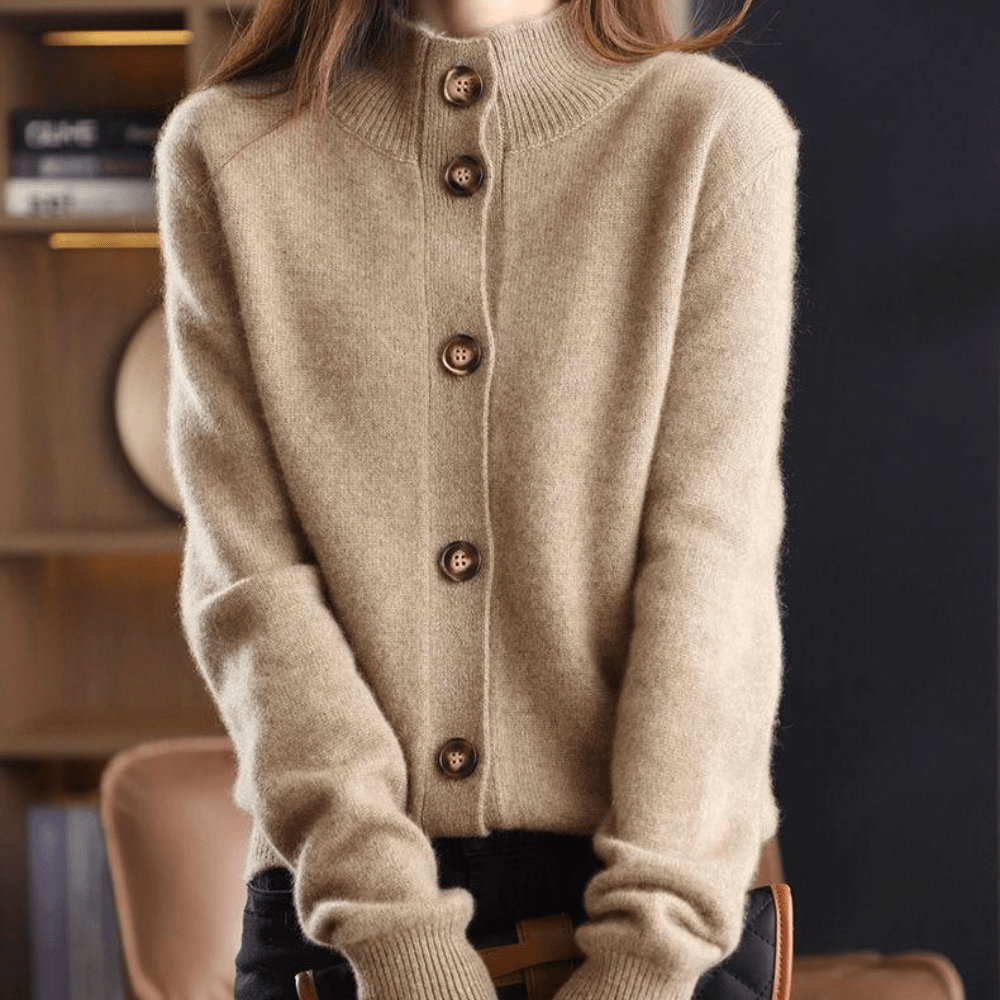 Women’s Cardigan – Soft Knit – Relaxed Fit – Button Front – Cut-Out Collar Design Sutton James