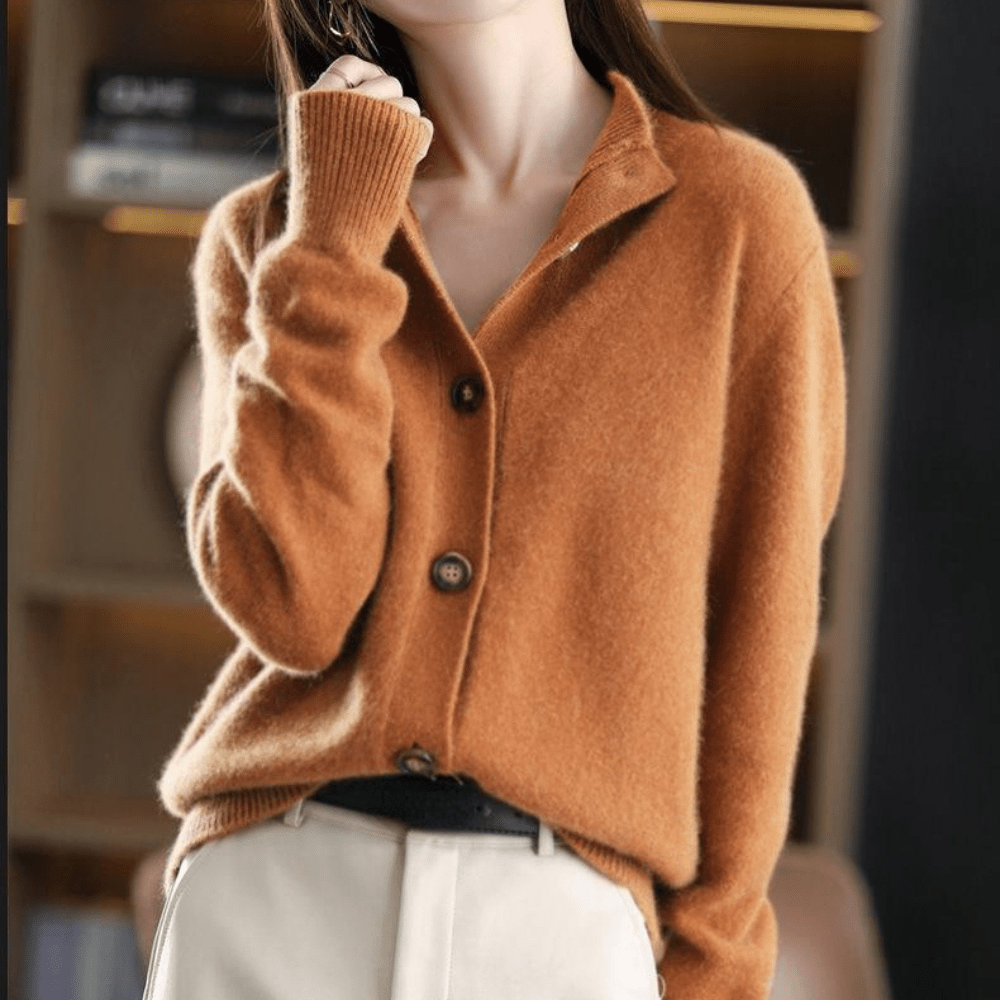 Women’s Cardigan – Soft Knit – Relaxed Fit – Button Front – Cut-Out Collar Design Sutton James
