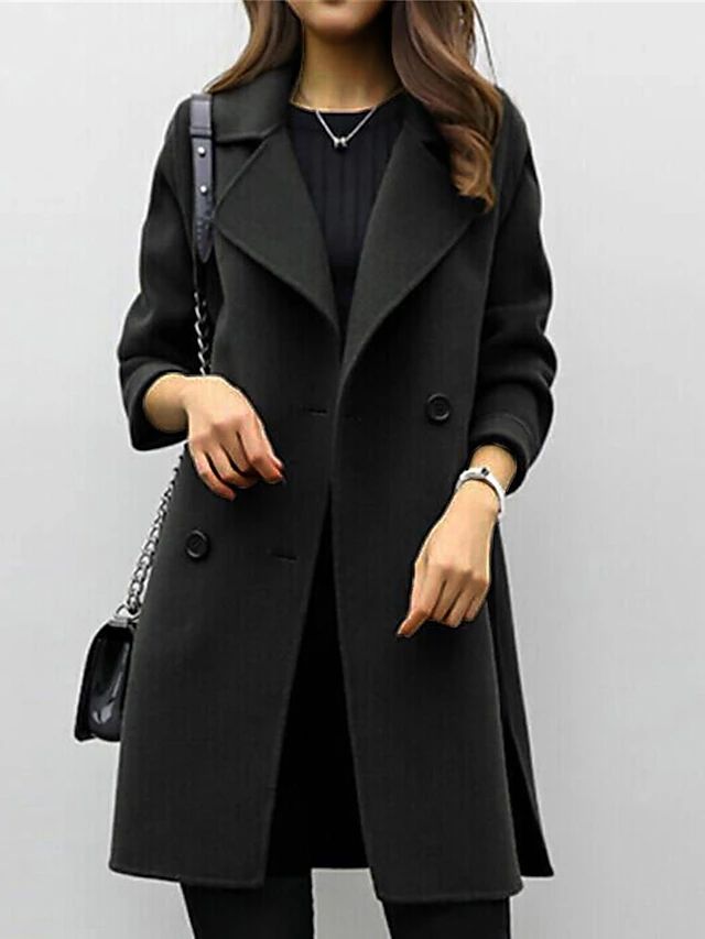 Women’s Double-Breasted Coat – Structured Fit – Wool Blend – Wide Lapels – Knee Length Sutton James