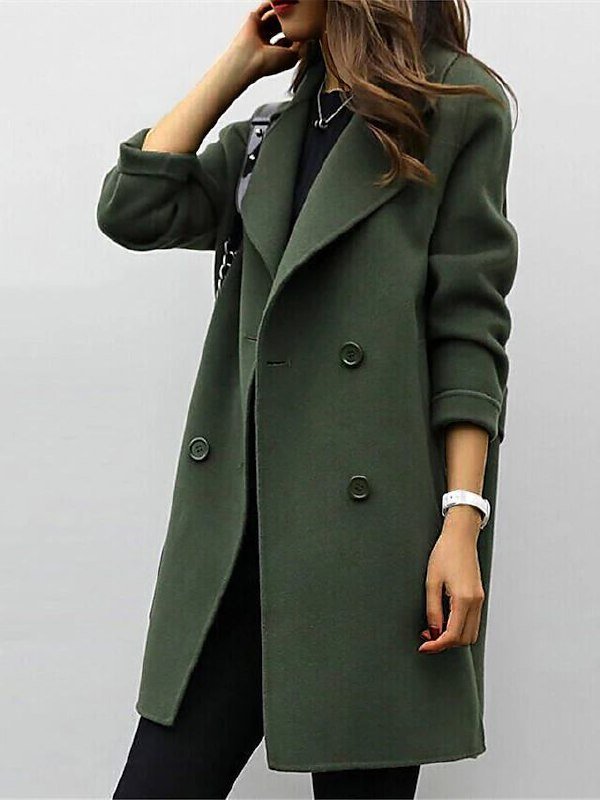 Women’s Double-Breasted Coat – Structured Fit – Wool Blend – Wide Lapels – Knee Length Sutton James