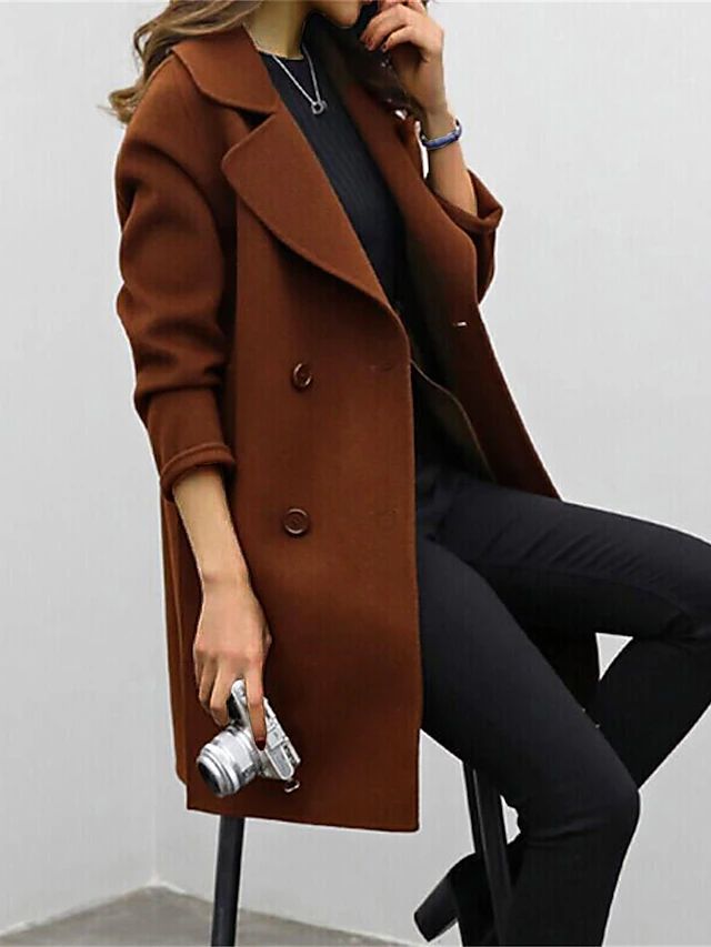 Women’s Double-Breasted Coat – Structured Fit – Wool Blend – Wide Lapels – Knee Length Sutton James
