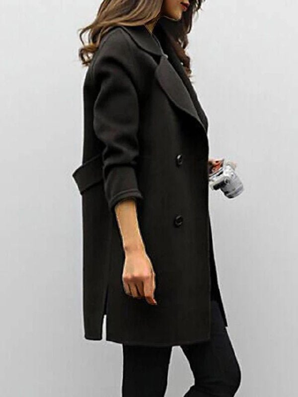 Women’s Double-Breasted Coat – Structured Fit – Wool Blend – Wide Lapels – Knee Length Sutton James